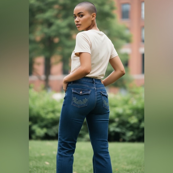 Ann Taylor LOFT Curvy Straight Leg Jeans laser itched. - Picture 2 of 15